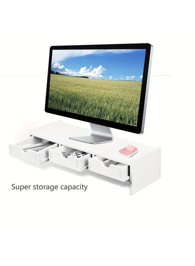 White Computer Monitor Stand Riser With Storage Shelf Style A Desktop Organizer - Image 2